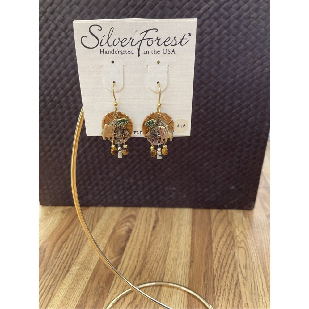 New Silver Forest Elephant with Bead on Teardrop Dangle Earrings Surgical Steel